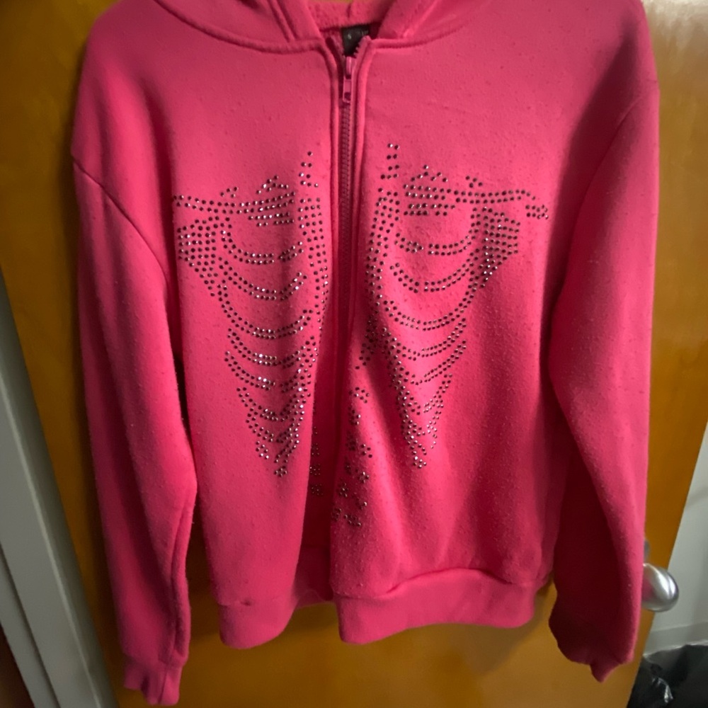 SHEIN Pink Rhinestone Skeleton Hoodie
